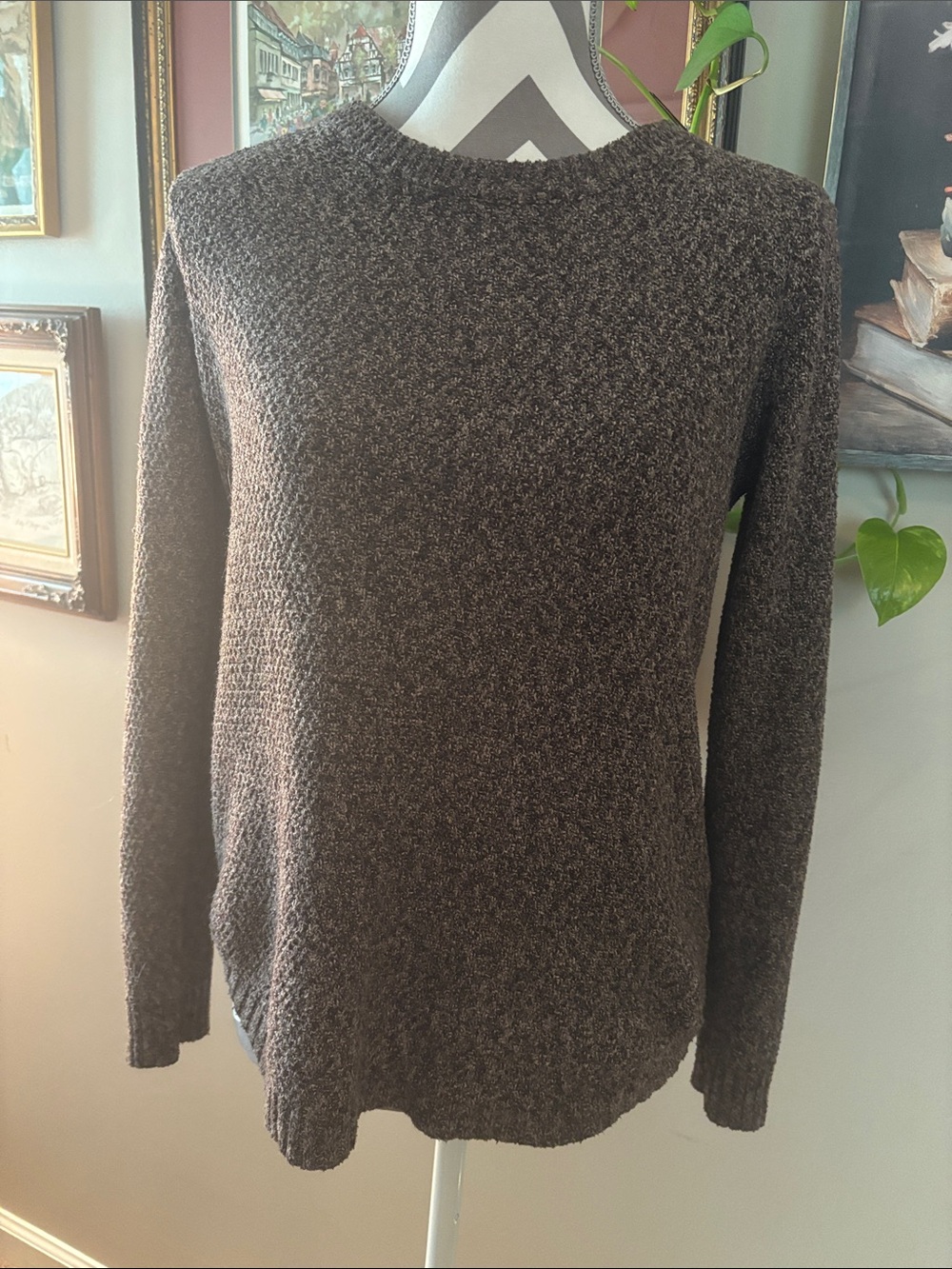 Pink Clover Brown Open-Weave Knit Top